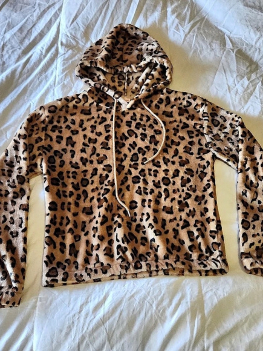 Angel Cult Leopard Print Fleece Hoodie in Brown & Black Size Medium